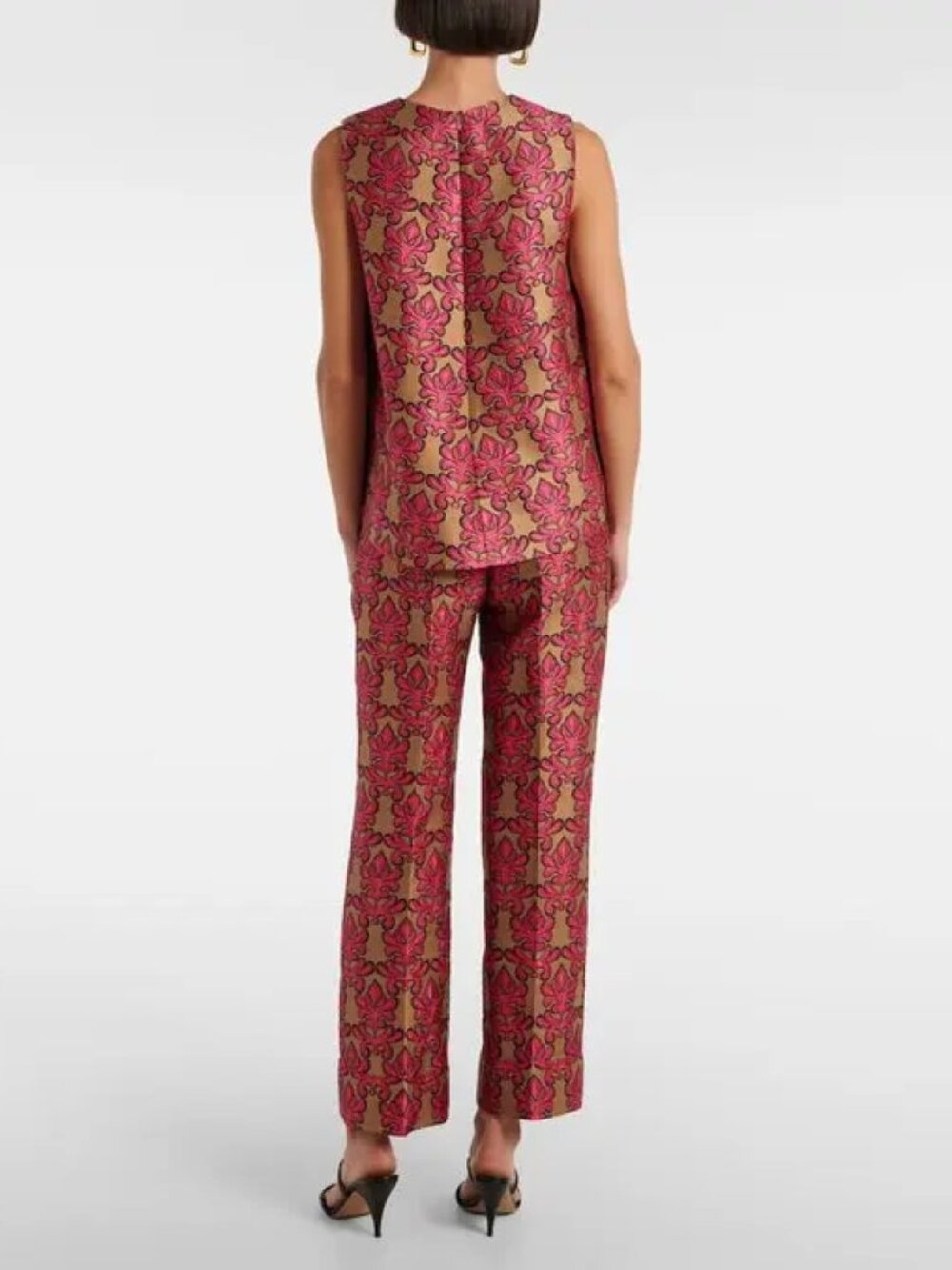 LA DoubleJ Pink and Gold Patterned Sleeveless Top and Wide-Leg Pants Set - Picture 2 of 12